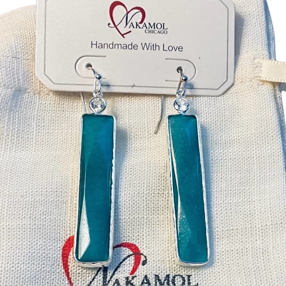 Nakamol Sterling Silver Turquoise Teal Chalcedony Rectangular Drop Earrings